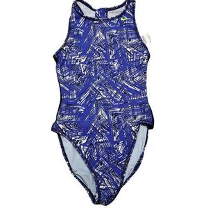Nike Swimsuit Womens Size 4 One Piece Blue Zipper Back Mesh Side  & Back Panels